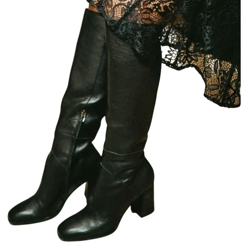 DOLCE VITA Fynn Knee Boots in Onyx Leather, Size 10M, New with Tag MSRP $260